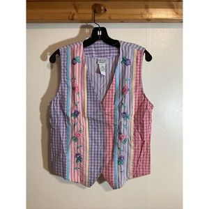 Napa Valley Women’s S Seersucker Vest Pastel Back Tie Vintage Art to Wear